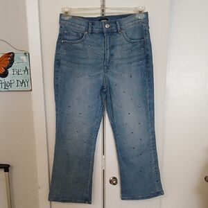 Express Light Blue Embellished Straight Leg Jeans
